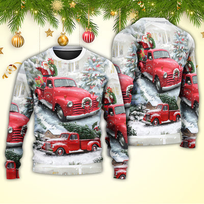 Christmas Santa Claus Red Truck Xmas Is Coming Art Style - Sweater - Ugly Christmas Sweaters - Owls Matrix LTD