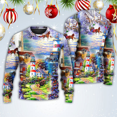 Lighthouse Christmas Santa Be A Lighthouse - Sweater - Ugly Christmas Sweaters - Owls Matrix LTD