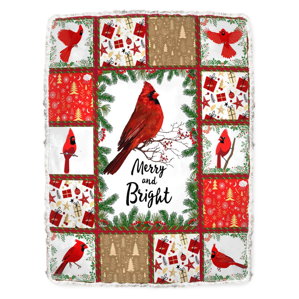 Fleece Blanket / 50" x 60" Cardinal Merry Christmas Merry And Bright - Flannel Blanket - Owls Matrix LTD