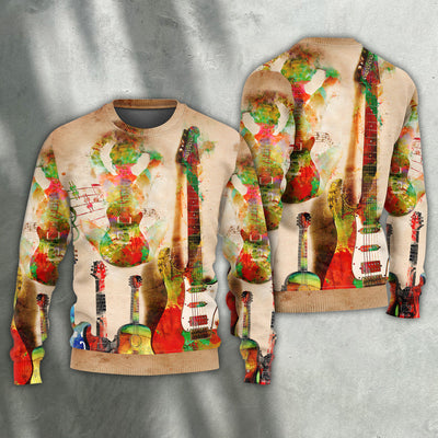 Guitar Abstract Guitar Colorful Art Style - Sweater - Ugly Christmas Sweaters - Owls Matrix LTD