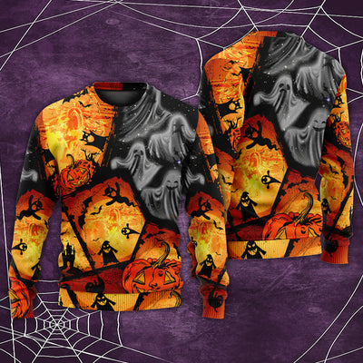 Halloween Ghost Pumpkin Scary - Sweater - Ugly Christmas Sweaters - Owls Matrix LTD