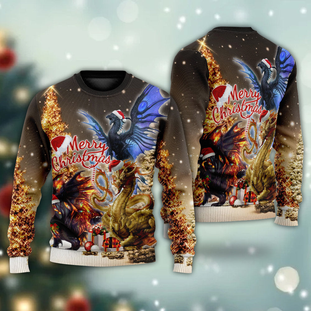 Dragon Merry Christmas Stronger Bright - Sweater - Ugly Christmas Sweaters - Owls Matrix LTD