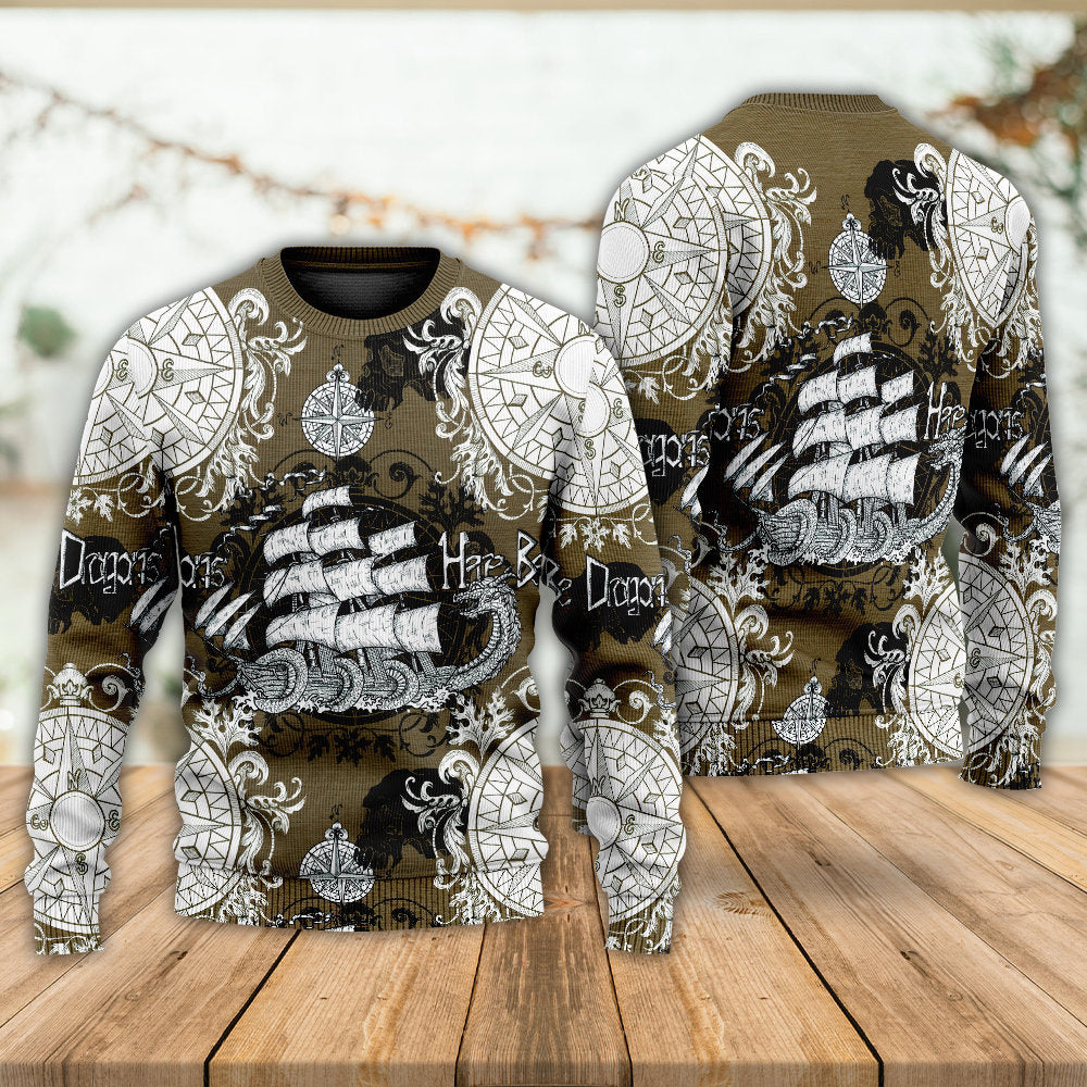 Dragon Old Ship Vintage Anchor Sea Life - Sweater - Ugly Christmas Sweaters - Owls Matrix LTD