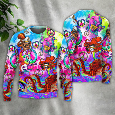 Hippie Funny Octopus Colorful Happy Tie Dye Art Style - Sweater - Ugly Christmas Sweaters - Owls Matrix LTD
