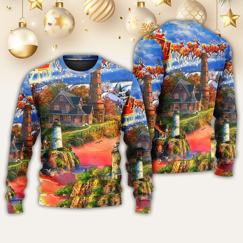Lighthouse Christmas Shine Your Light In Storm And Darkness - Sweater - Ugly Christmas Sweaters - Owls Matrix LTD