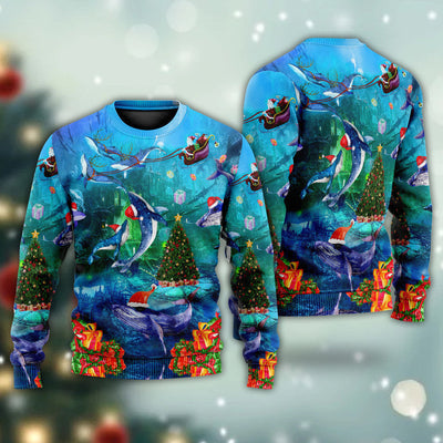 Chirstmas Whales Under The Sea - Sweater - Ugly Christmas Sweaters - Owls Matrix LTD