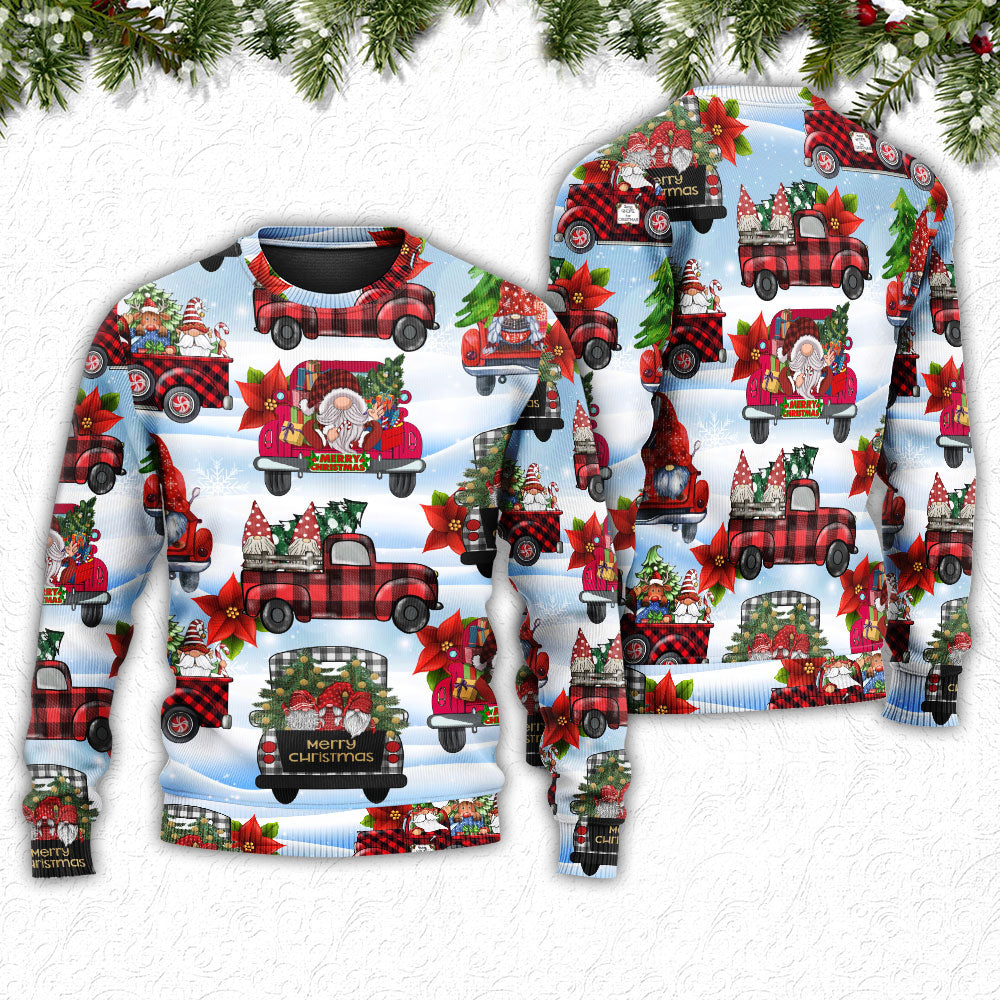 Gnome And Christmas Truck Merry Xmas - Sweater - Ugly Christmas Sweaters - Owls Matrix LTD