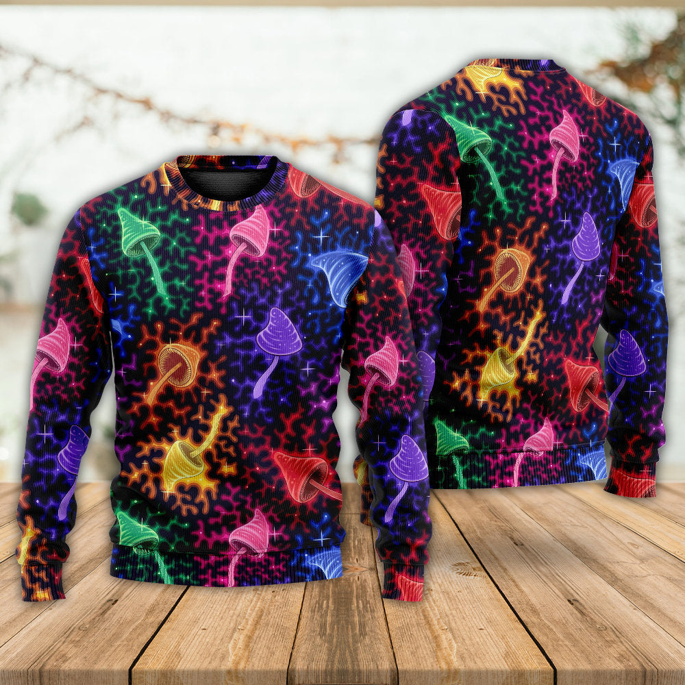 Mushroom Galaxy Rainbow Colorful Bright - Sweater - Ugly Christmas Sweaters - Owls Matrix LTD