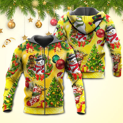 Christmas Funny Snowman Happy Christmas Tree Yellow Light - Hoodie - Owls Matrix LTD