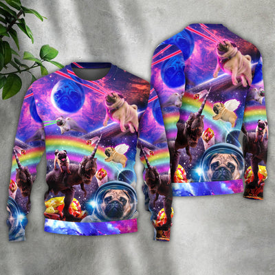 Pug Galaxy Rainbow Star T-Rex Style - Sweater - Ugly Christmas Sweaters - Owls Matrix LTD