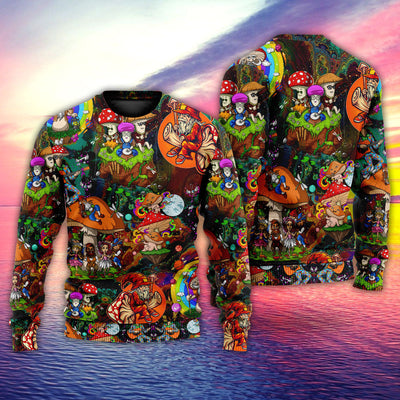 Hippie Mushroom Trippy Colorful Lover - Sweater - Ugly Christmas Sweaters - Owls Matrix LTD