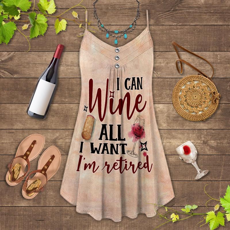 Wine And Summer Vibes All I Want I'm Retired - Summer Dress - Owls Matrix LTD