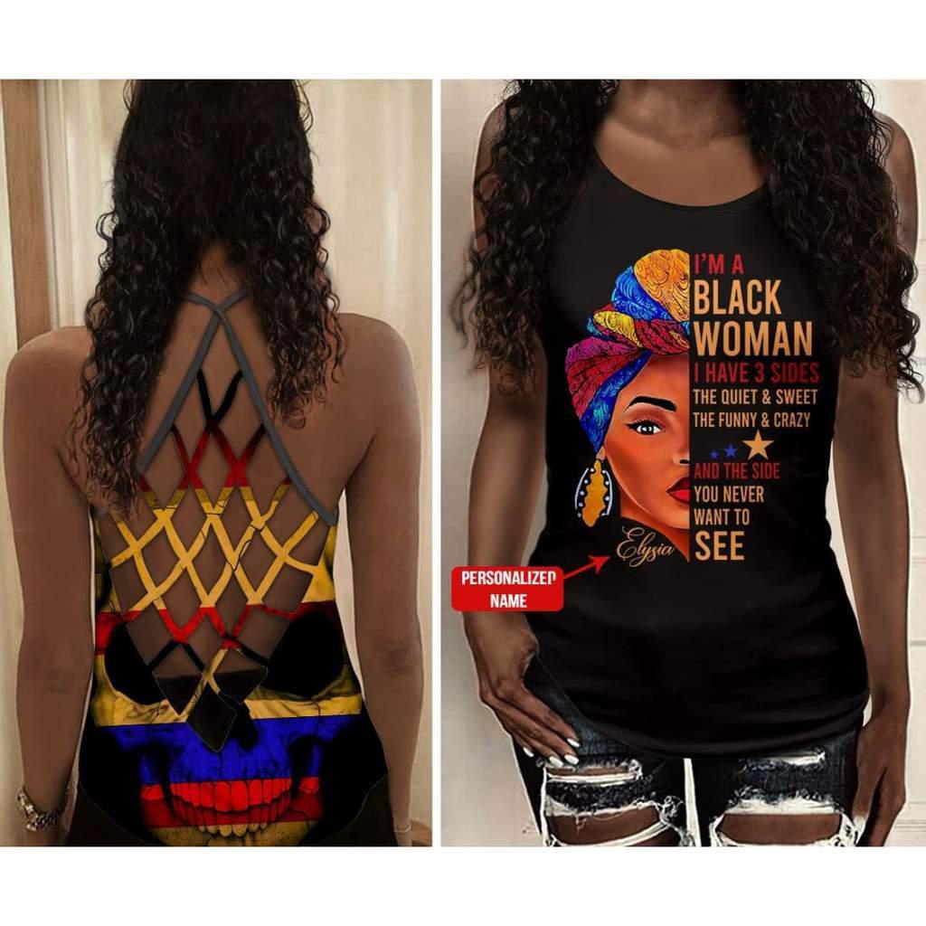 Black Woman Love Peace You Never Want To See Personalized - Cross Open Back Tank Top - Owls Matrix LTD