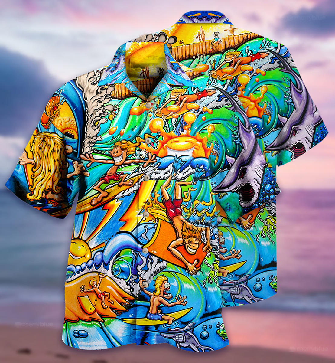 Surfing Happy Life - Hawaiian Shirt - Owls Matrix LTD