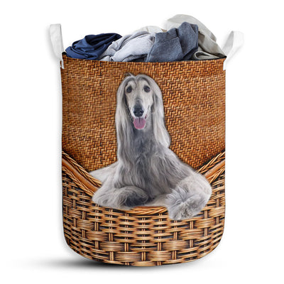 S: 17.72”x13.78” (45x35 cm) Afghan hound dog rattan teaxture - Laundry basket - Owls Matrix LTD
