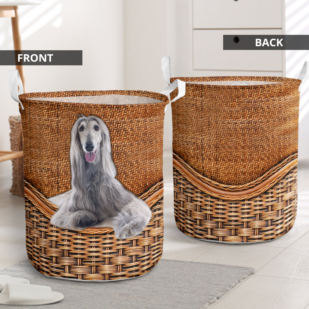Afghan hound dog rattan teaxture - Laundry basket - Owls Matrix LTD