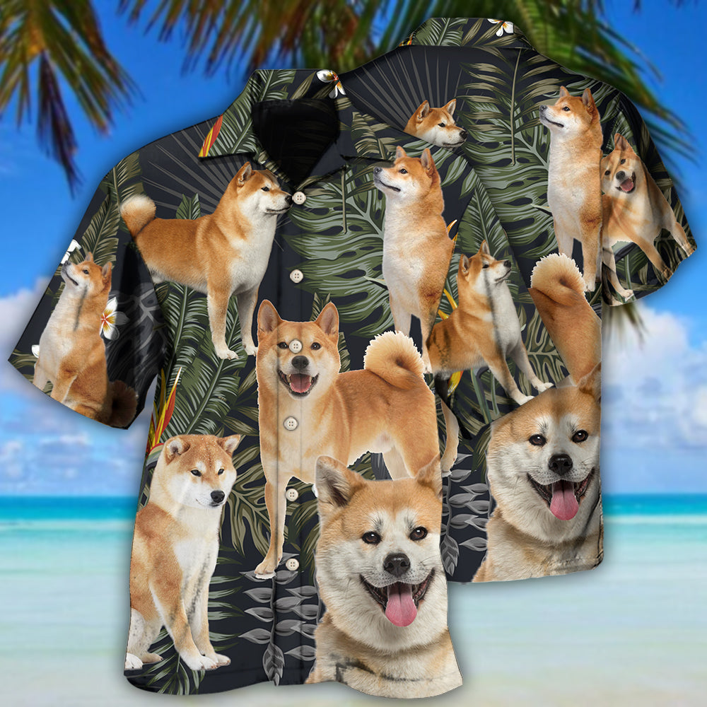 Akita Dog Tropical Leaf Dark Style - Hawaiian Shirt - Owls Matrix LTD