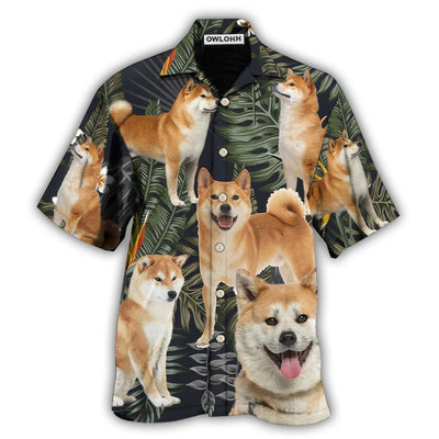 Hawaiian Shirt / Adults / S Akita Dog Tropical Leaf Dark Style - Hawaiian Shirt - Owls Matrix LTD