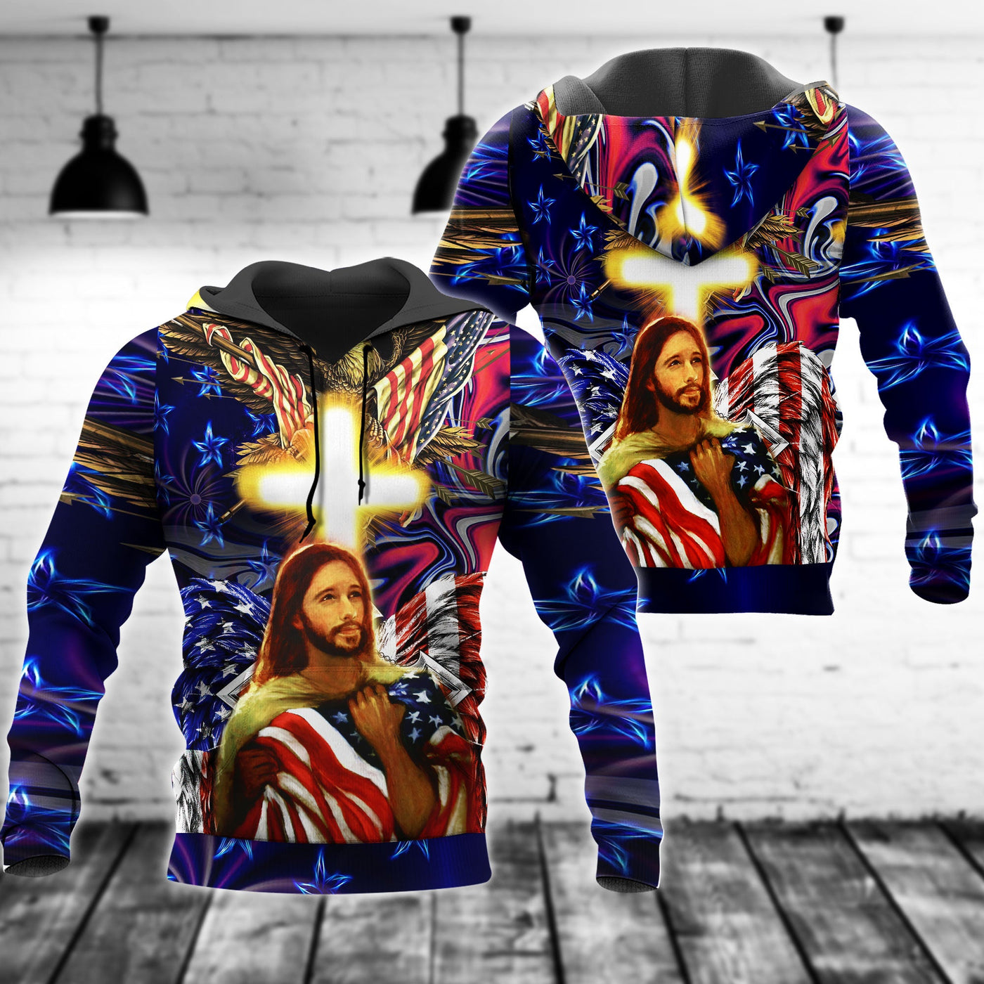 America And Jesus Bless - Hoodie - Owls Matrix LTD