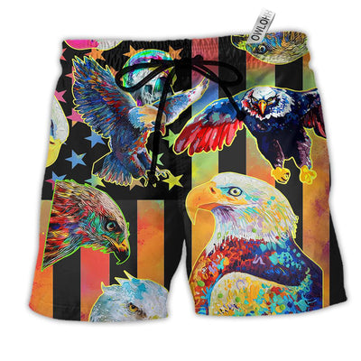 Beach Short / Adults / S America Eagle Mix Color Colorful - Beach Short - Owls Matrix LTD