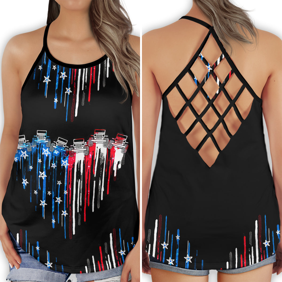 S America Independence Day Happiness Unique - Cross Open Back Tank Top - Owls Matrix LTD