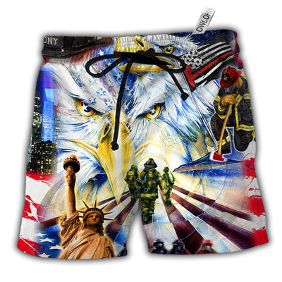 Beach Short / Adults / S America Proud Freedom Firefighter - Beach Short - Owls Matrix LTD