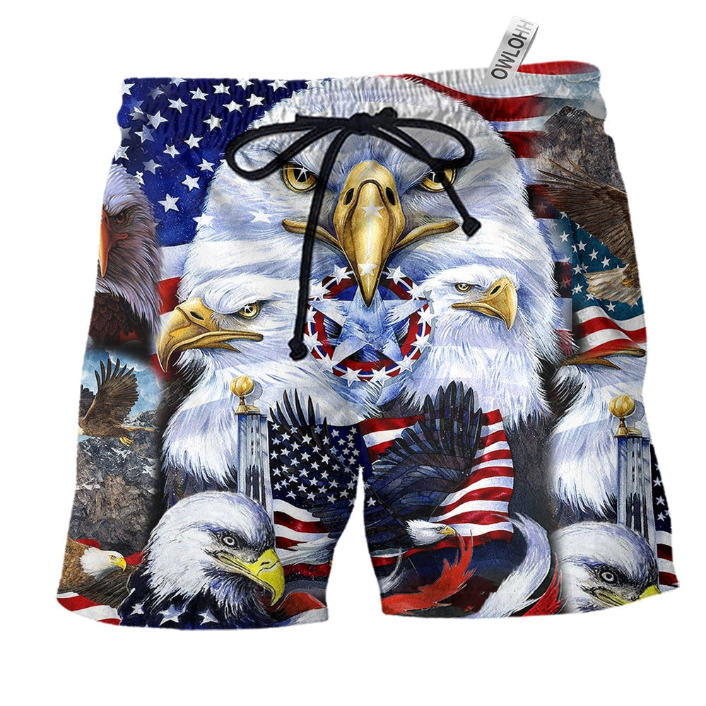 Beach Short / Adults / S America Proud Happy Day - Beach Short - Owls Matrix LTD