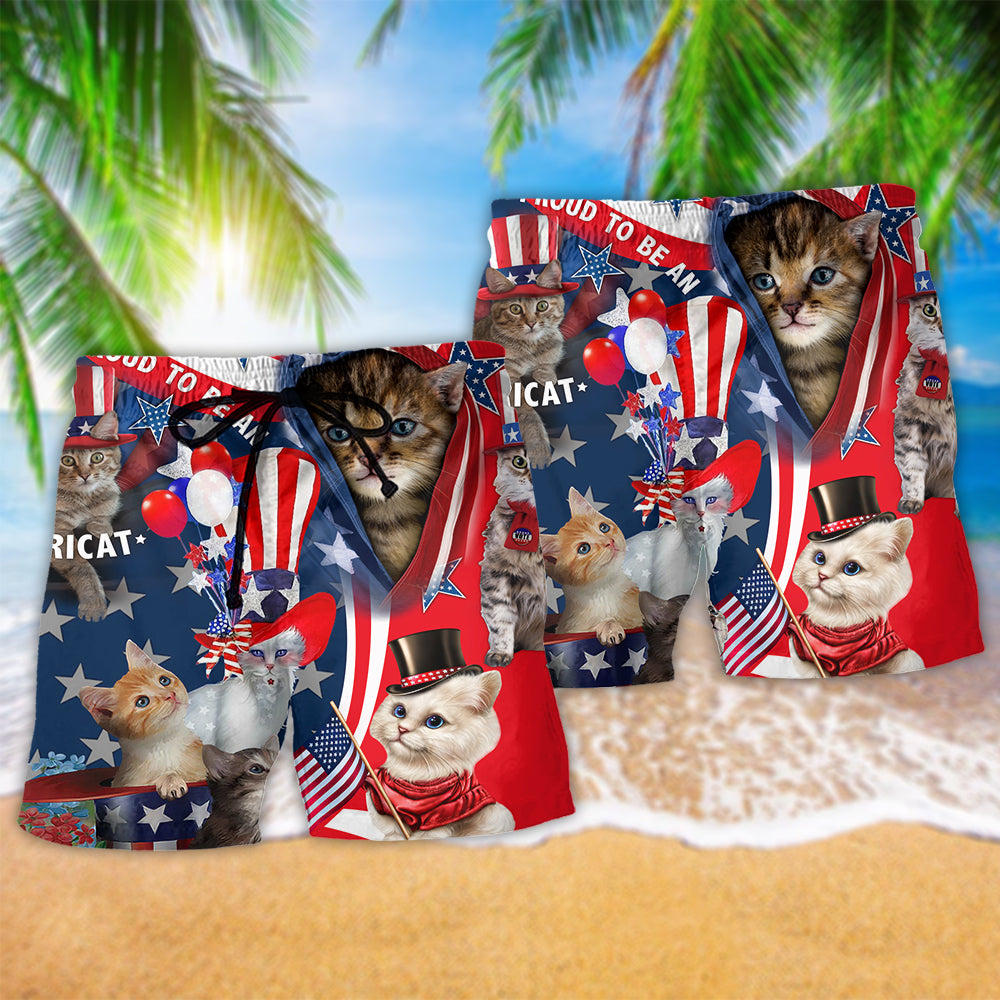 America Proud To Be An Cat - Beach Short - Owls Matrix LTD