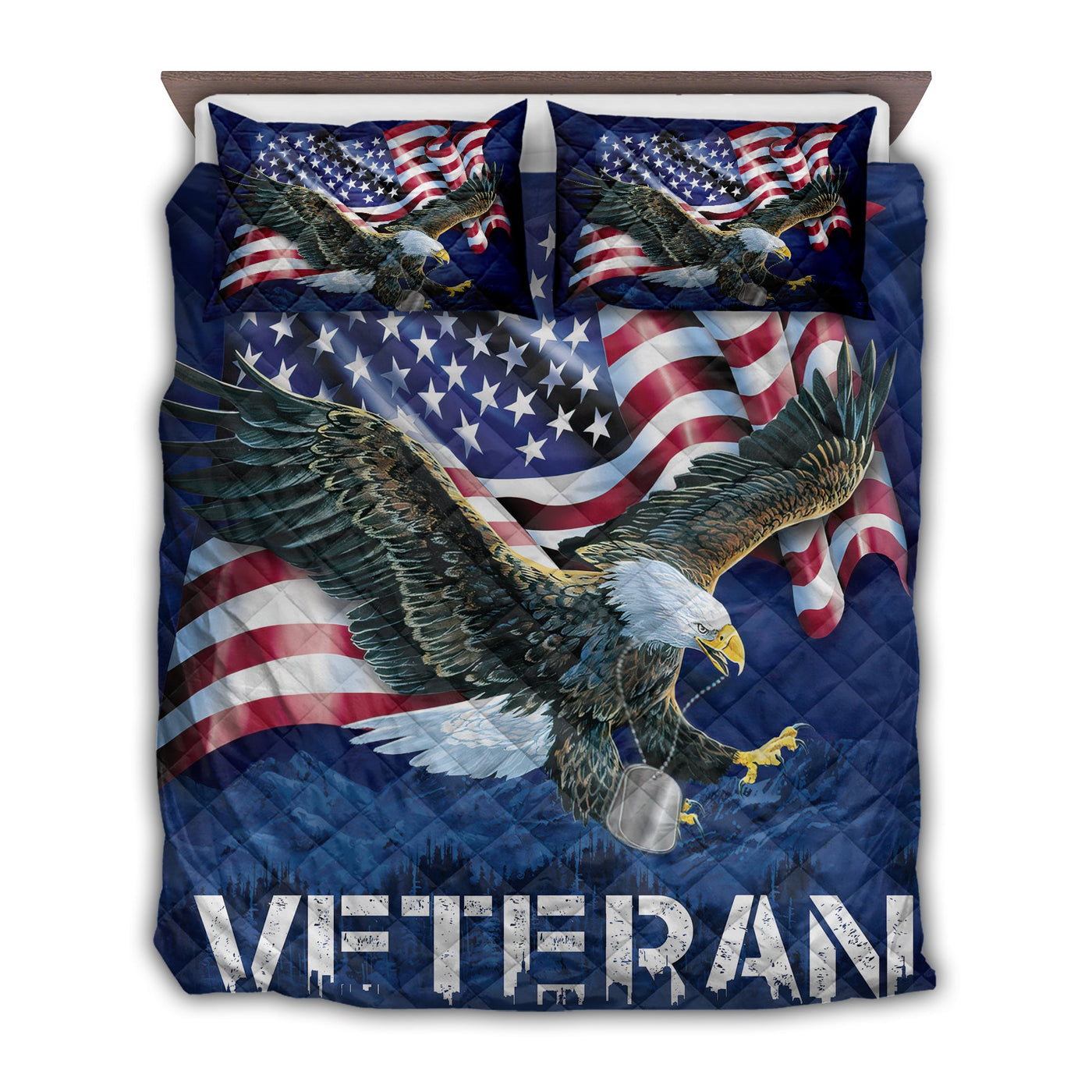 TWIN ( 50 x 60 INCH ) Veteran American Proud Of Eagle - Quilt Set - Owls Matrix LTD