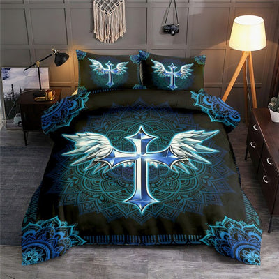 Jesus Angel Wing And Cross Christian Mandala - Bedding Cover - Owls Matrix LTD