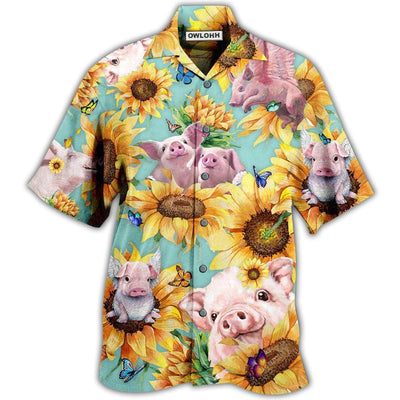 Hawaiian Shirt / Adults / S Pig Animals Amazing Pig Loves Sunflowers - Hawaiian Shirt - Owls Matrix LTD