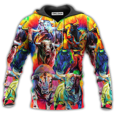 Unisex Hoodie / S Bull Animals Colorful Bulls With Beautiful Painting - Hoodie - Owls Matrix LTD