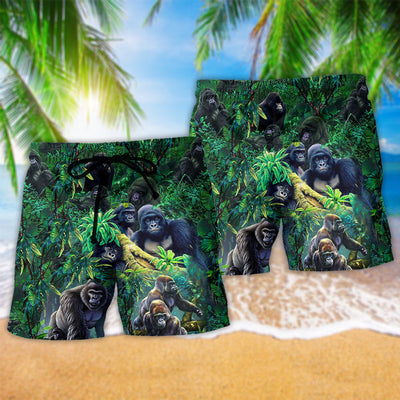 Gorilla Family Of In The Jungle Animals - Beach Short - Owls Matrix LTD