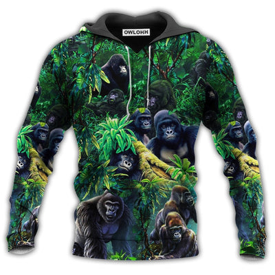 Unisex Hoodie / S Animal Family Of Gorillas In The Green Jungle - Hoodie - Owls Matrix LTD