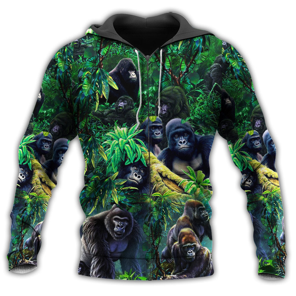 Zip Hoodie / S Animal Family Of Gorillas In The Green Jungle - Hoodie - Owls Matrix LTD