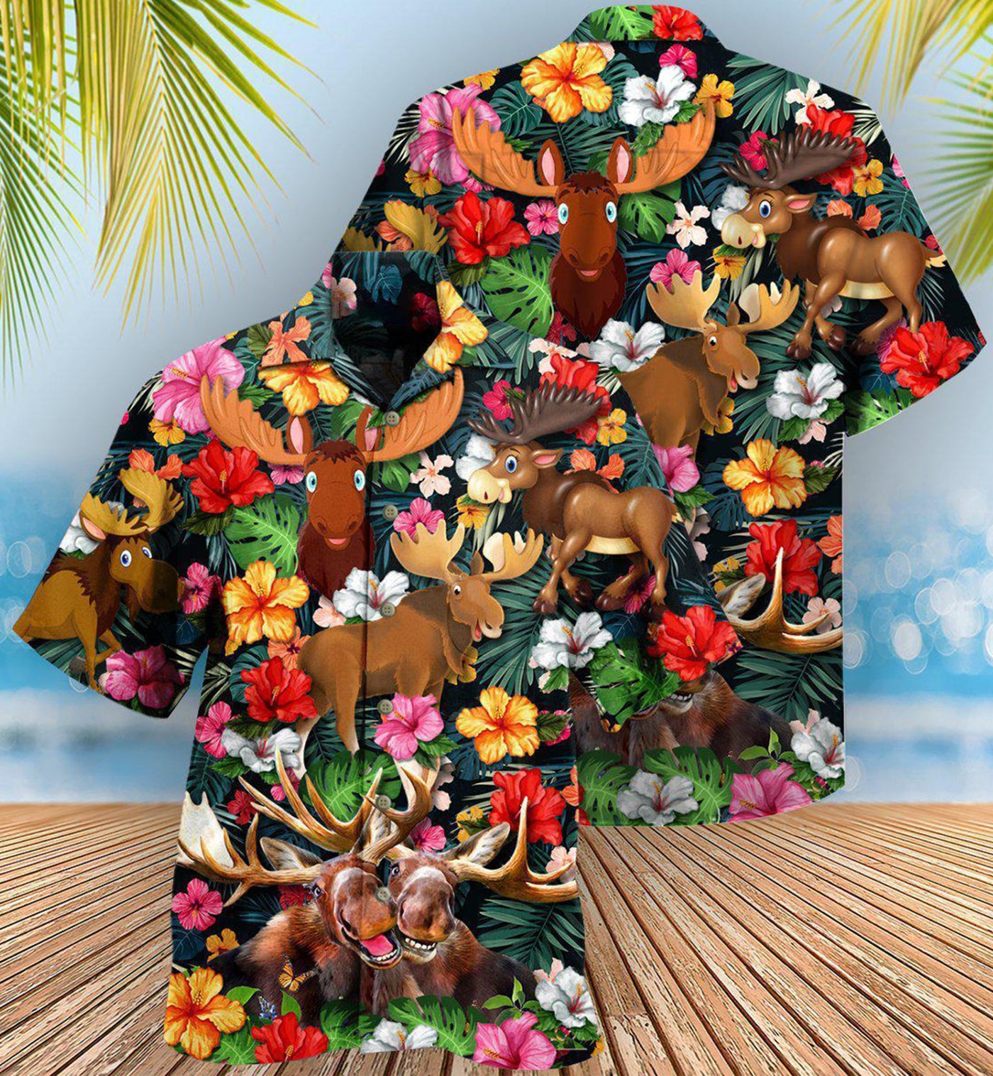 Moose Animals Happy Moose Aloha - Hawaiian Shirt - Owls Matrix LTD