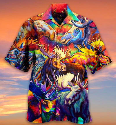 Moose Beautiful Painting Color Style - Hawaiian Shirt - Owls Matrix LTD