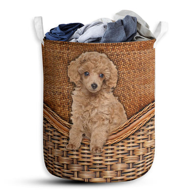 S: 17.72”x13.78” (45x35 cm) Apricot Poodle Dog Rattan Teaxture - Laundry Basket - Owls Matrix LTD