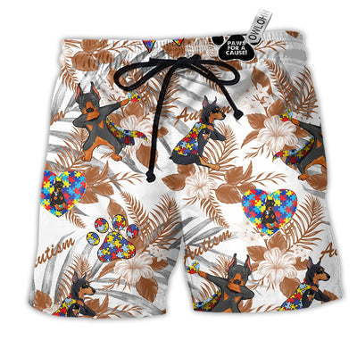 Beach Short / Adults / S Autism Doberman Tropical Floral - Beach Short - Owls Matrix LTD