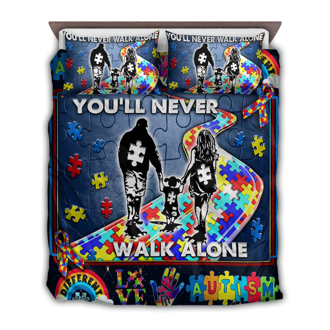 US / Twin (68" x 86") Autism Love You'll Never Walk Alone - Bedding Cover - Owls Matrix LTD