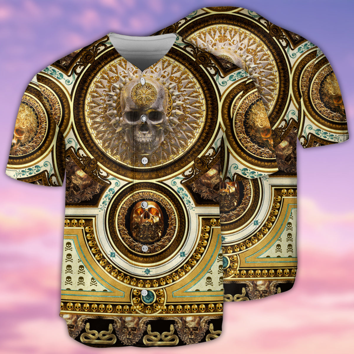Skull Gold Luxury Style - Baseball Jersey - Owls Matrix LTD
