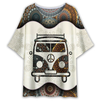 S Hippie Bus Mandala Style - Women's T-shirt With Bat Sleeve - Owls Matrix LTD