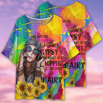 Hippie Heart And Gypsy Soul - Women's T-shirt With Bat Sleeve - Owls Matrix LTD