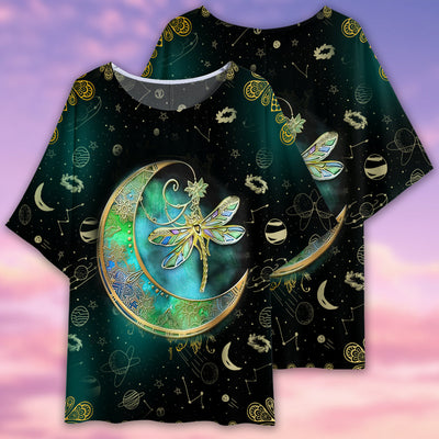 Dragonfly Mandala Amazing Style - Women's T-shirt With Bat Sleeve - Owls Matrix LTD