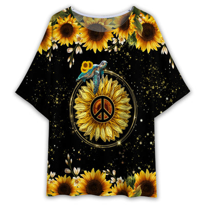 S Hippie Turtle Sunflower Love Hippie Style - Women's T-shirt With Bat Sleeve - Owls Matrix LTD