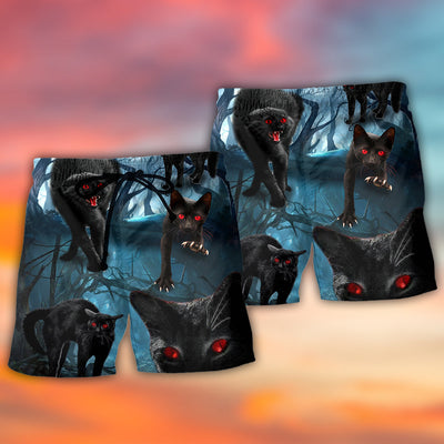 Halloween Black Cat Scary Style - Beach Short - Owls Matrix LTD