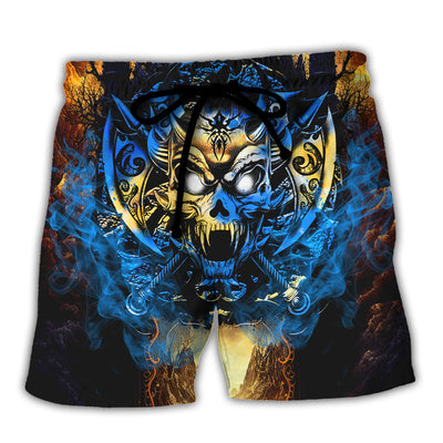 Skull Blue Fire My Give A Fuck Is Broken But My Go Fuck Yourself Is Fully Functional - Beach Short