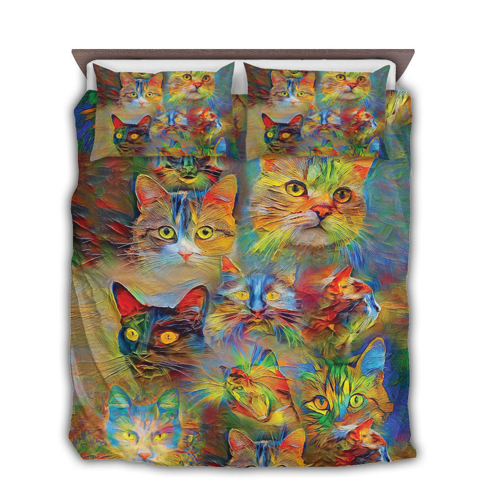 US / Twin (68" x 86") Cat Beautiful Colorfull Painting - Bedding Cover - Owls Matrix LTD