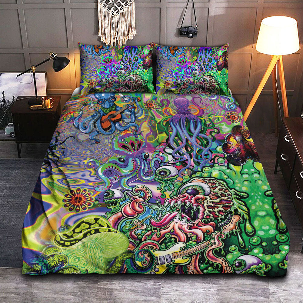 Hippie Funny Octopus Love Music Colorful Ocean - Bedding Cover - Owls Matrix LTD