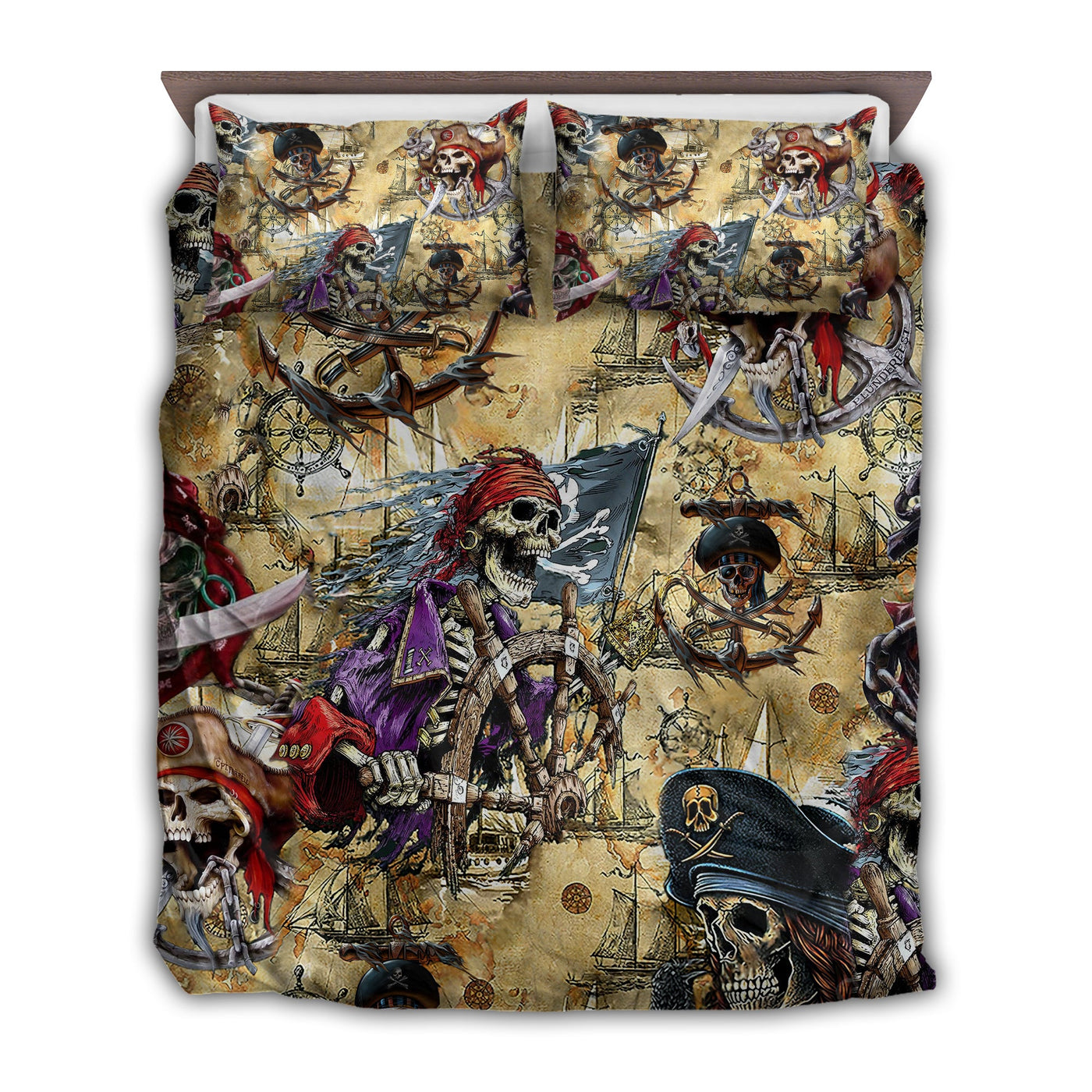 US / Twin (68" x 86") Skull Amazing Pirate Hunting - Bedding Cover - Owls Matrix LTD